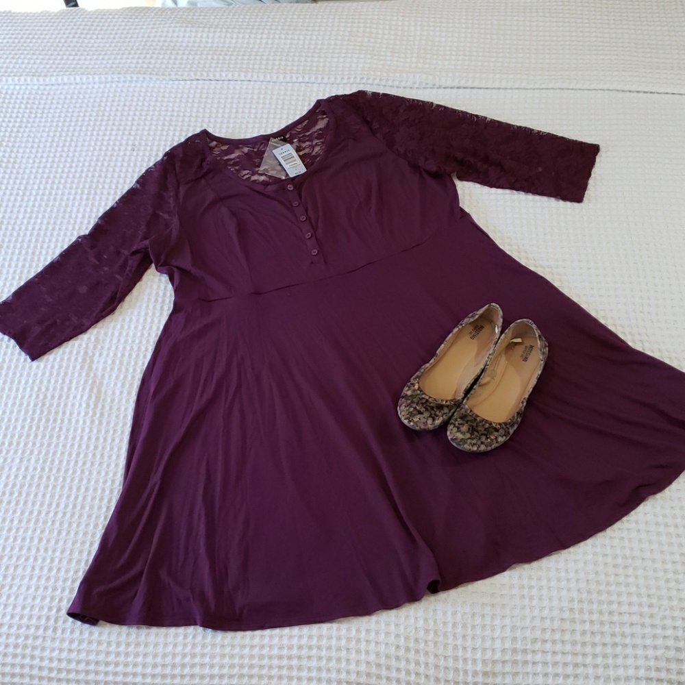 Torrid Size 3X 3/4 Henley Lace Skater/Shirt Dress